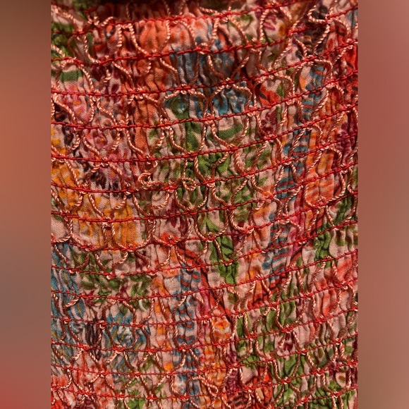 FARM RIO ANTHROPOLOGIE PINK MACAW FLIGHT SMOCKED MIDI DRESS - Picture 12 of 16